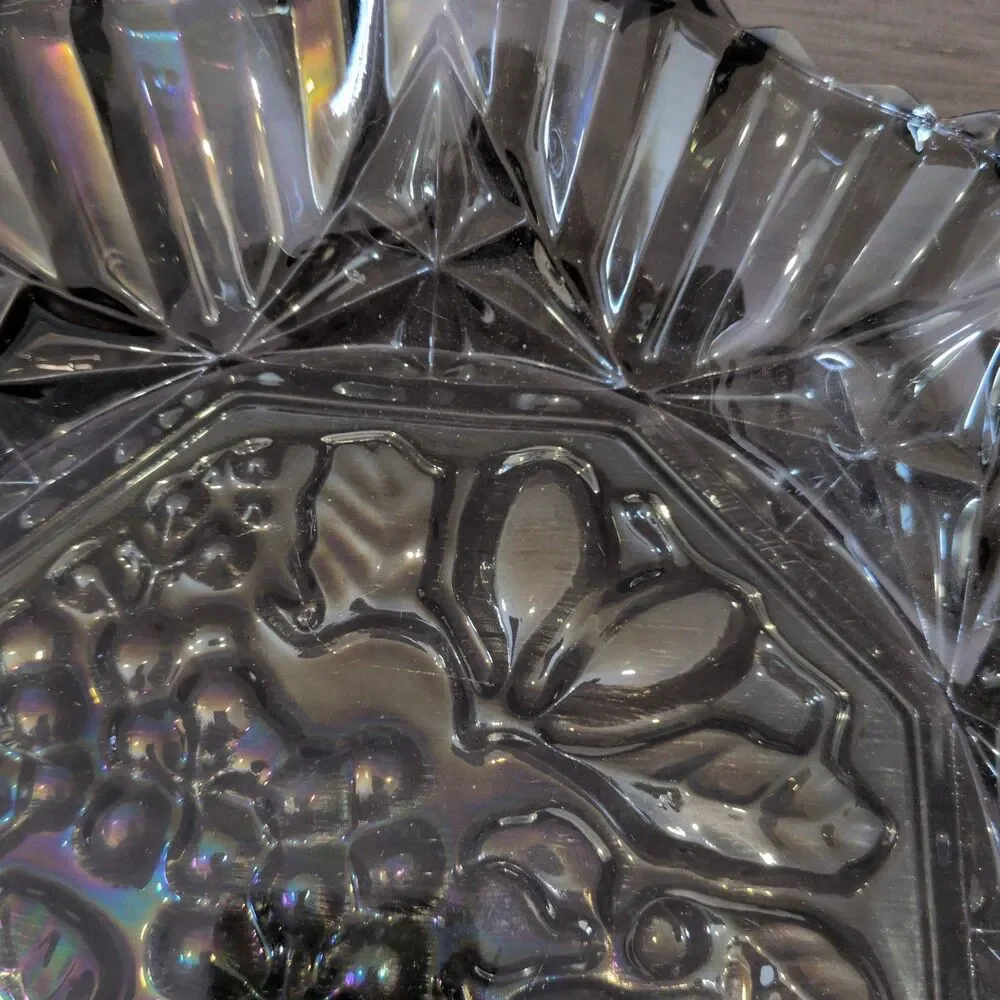 Vintage Federal Glass Pioneer Smoke Iridescent Carnival Glass Ruffled Fruit Bowl